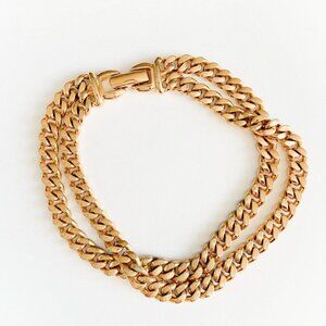 Vintage Signed MONET Double Strand Gold Chain Link Bracelet
